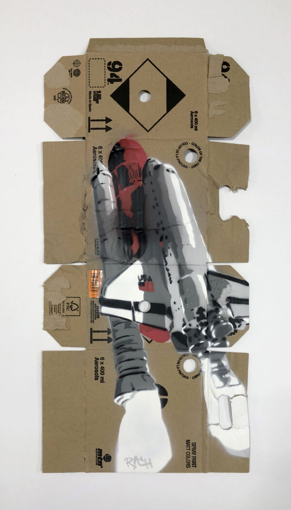 space shuttle spray paint and stencil on repurposed montana 94 box by rich cihlar