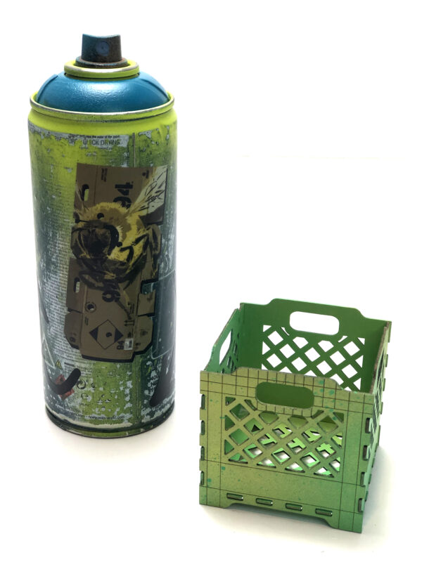 Spray paint can art bee and milk crate