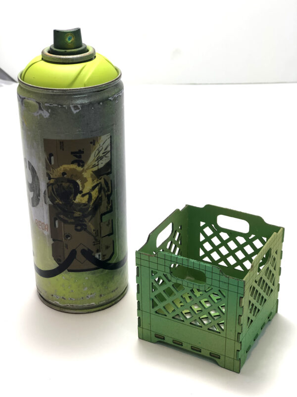 Spray paint can art bee and milk crate