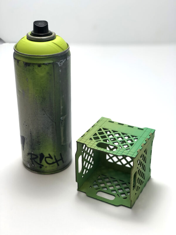 Spray paint can art bee and milk crate