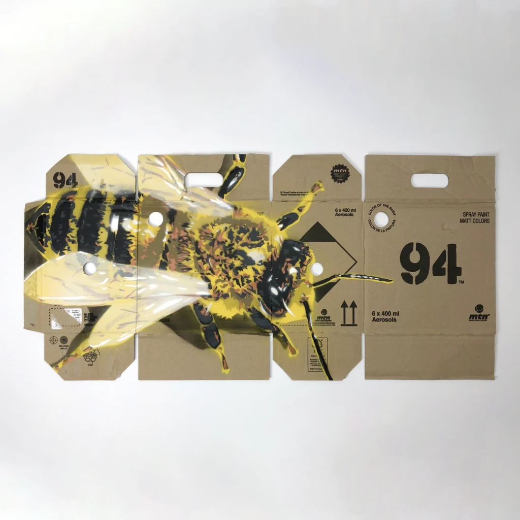 honey bee spray paint stencil on mtn 94 box