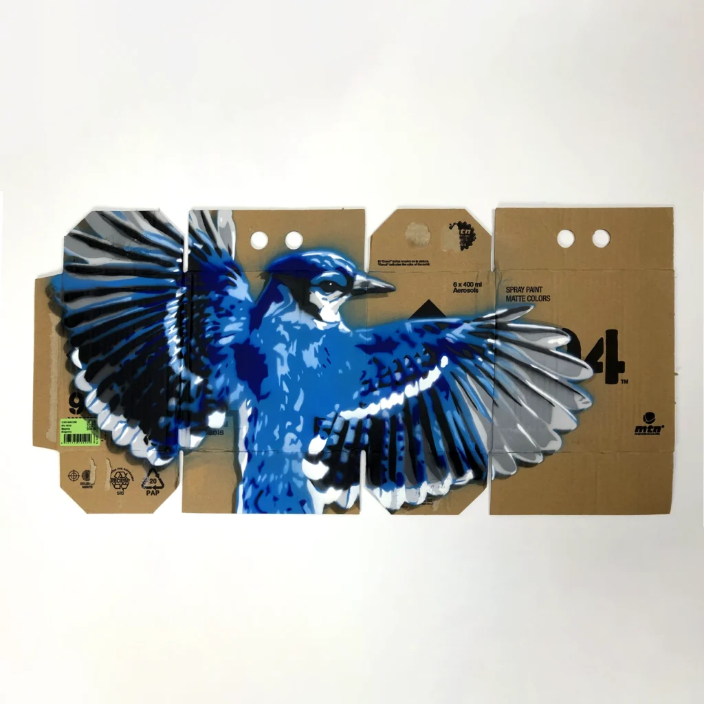blue jay spray paint stencil on mtn 94 box