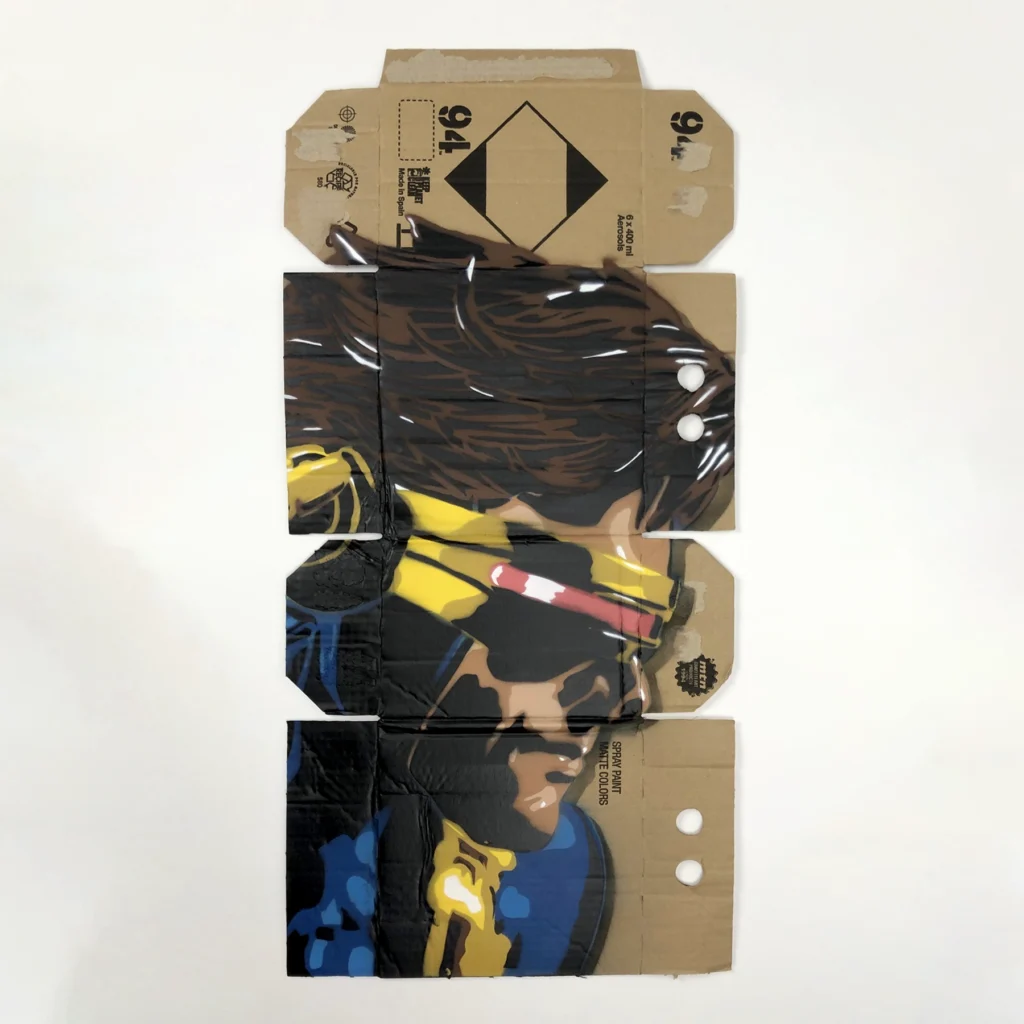 cyclops marvel spray paint stencil art on mtn 94 box