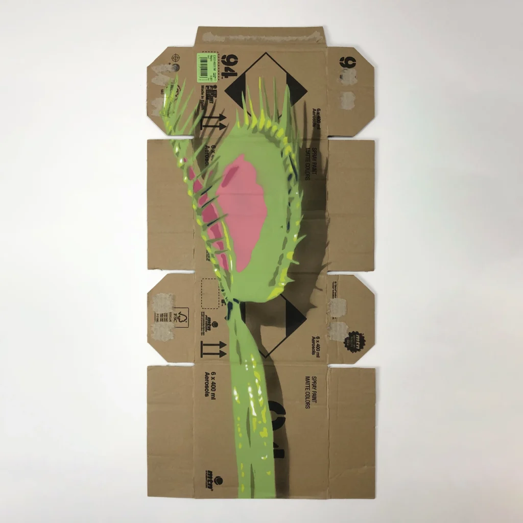 venus fly trap spray paint stencil on mtn 94 box