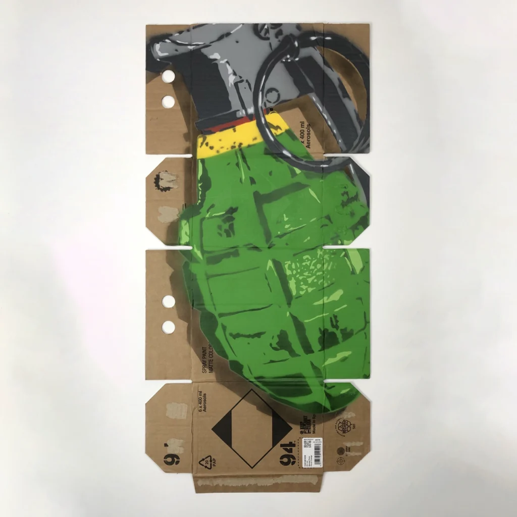 grenade spray paint stencil on mtn 94 box