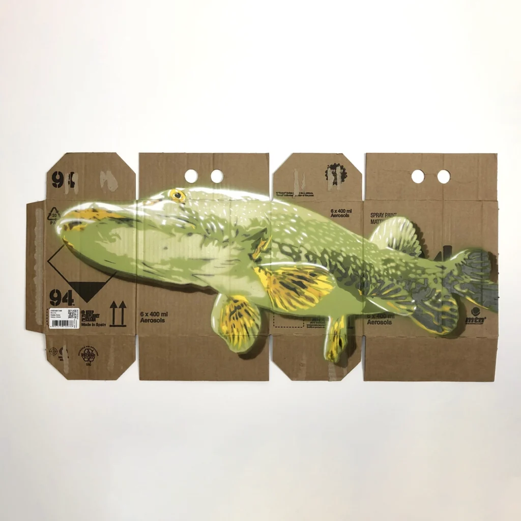 northern pike spray paint stencil on mtn 94 box