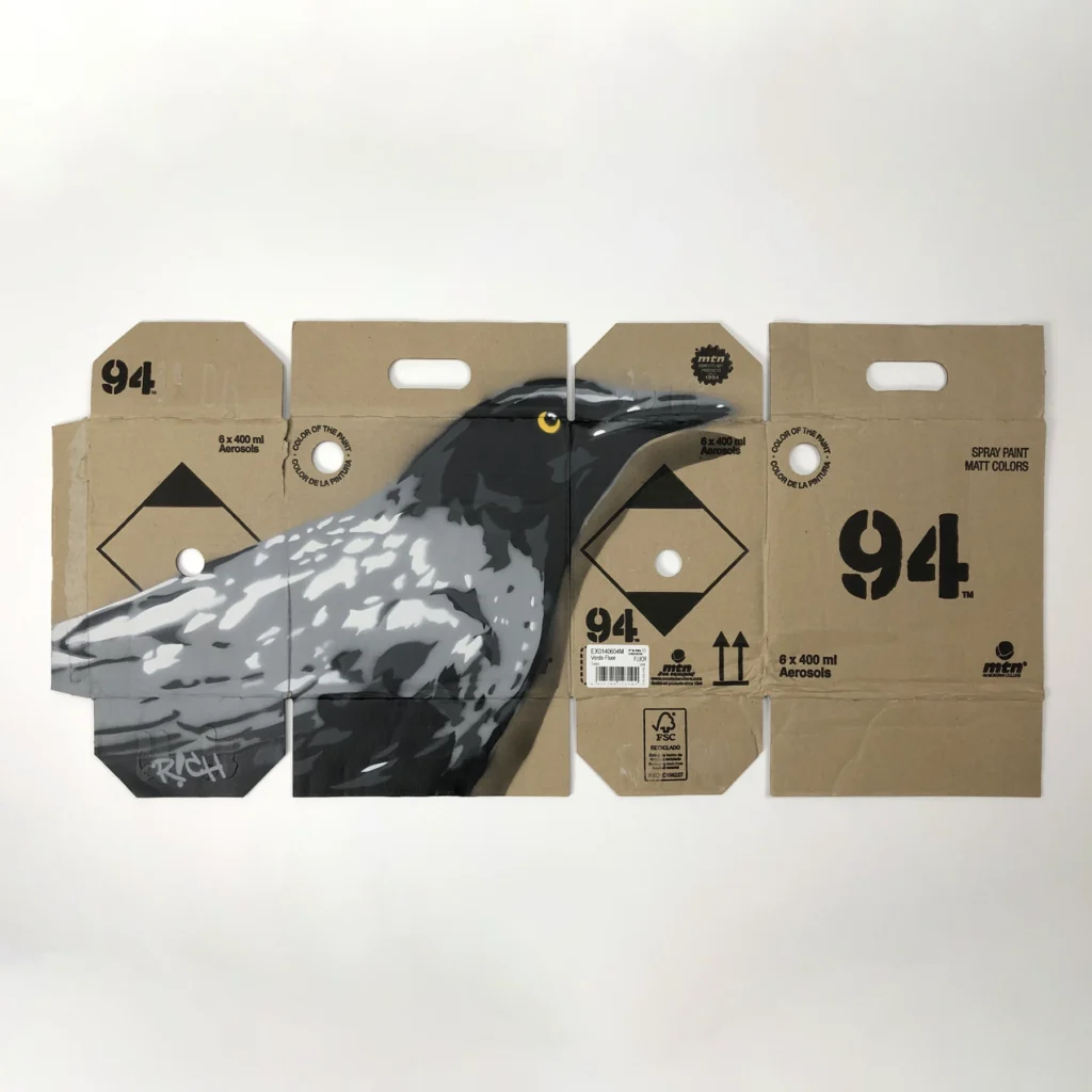 black raven spray paint stencil on mtn 94 box