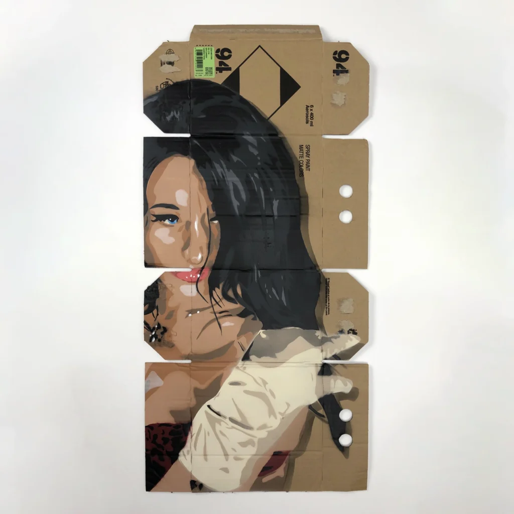 sandra portrait spray paint stencil on mtn 94 box