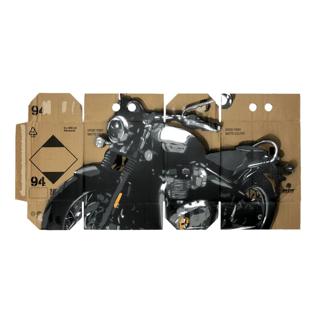 triumph spraypaint motorcycle painting on montana 94 box