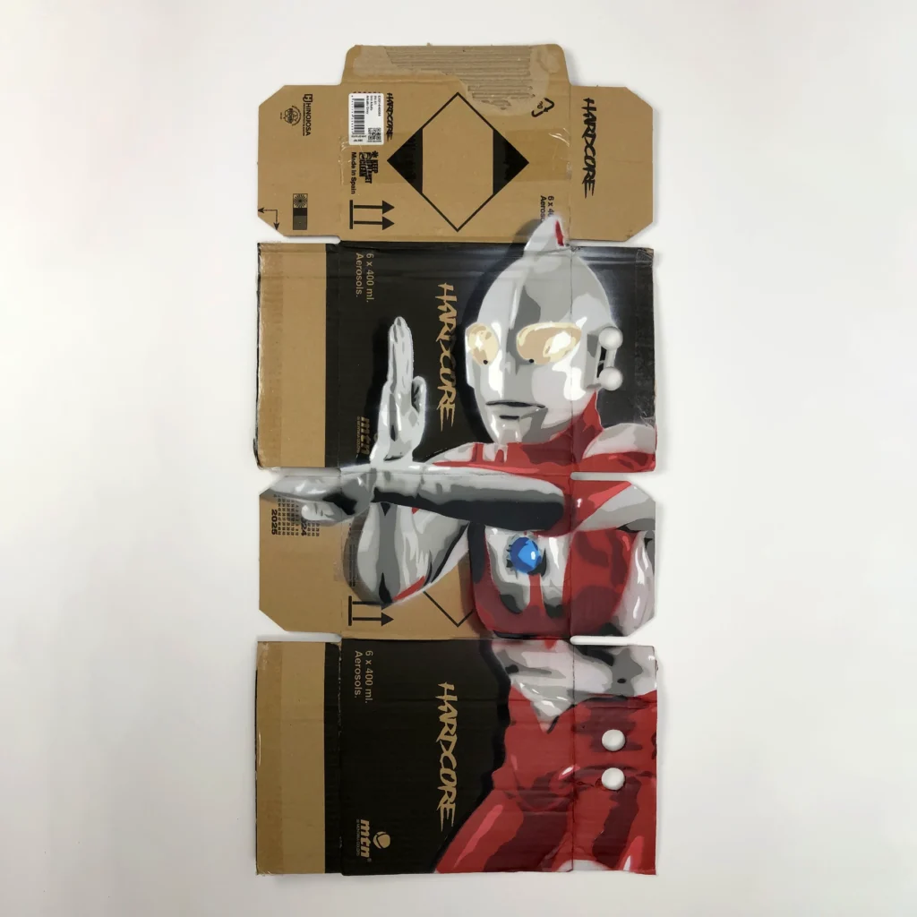 ultra man spray paint stencil on mtn 94 box